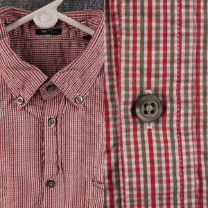 Ermenegildo Zegna Sport Green Red Check Button-Down Medium Shirt Mens Pocket